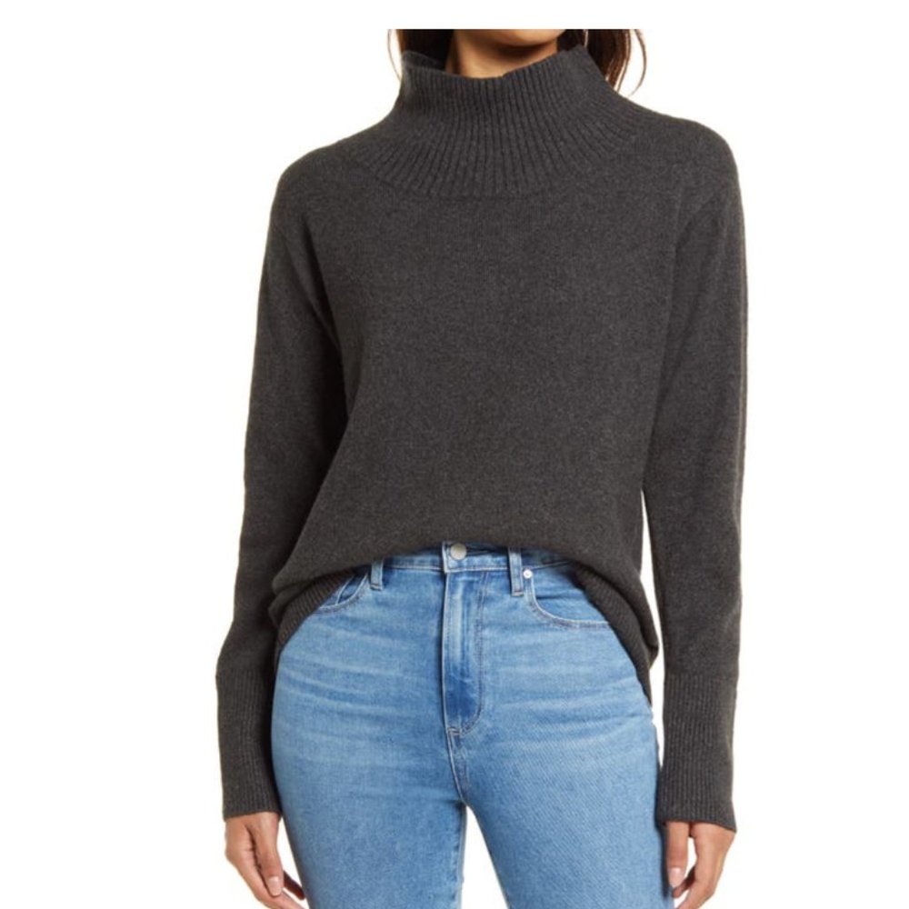 Caslon Funnel Neck Grey Sweater